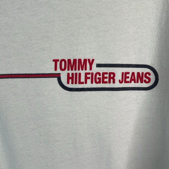 Vintage 90s Mens Tommy Hilfiger Jeans Graphic Logo T-Shirt White Crewneck Boxy L - Picture 2 of 9